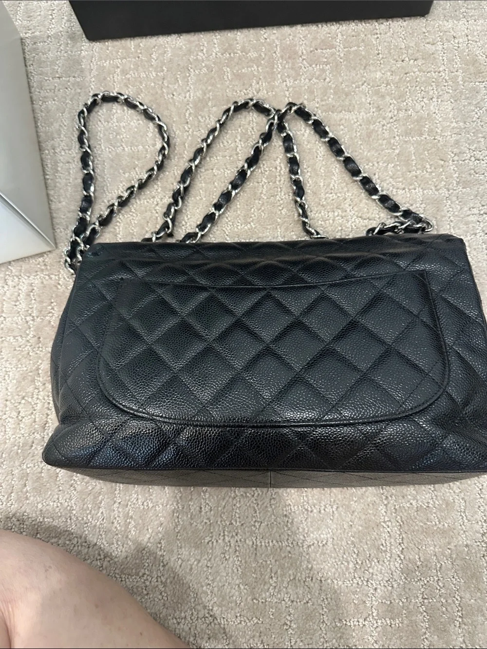 CHANEL Black Quilted Caviar Leather Single Flap Shoulder Bag